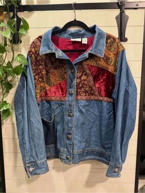 Parisian Works Denim Jacket with Red Velvet & Paisley Panels